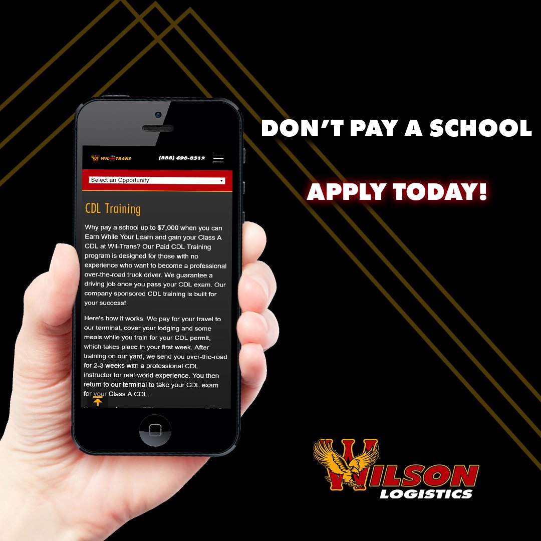 WilsonDriven's tweet photo. Why pay a school when you could get PAID for training?
We Pay You to Get Your CDL.
We cover your travel, lodging, & provide $200/week in advance while you train.
DON'T pay a school to get your CDL.
#WilsonLogistics #WilTrans #CDLS #CDLTraining #PaidCDLTraining https://t.co/ZLDYZiTgLj