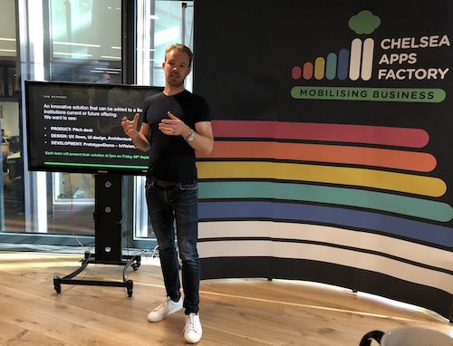 thisadam's tweet photo. Earlier today I briefed some of the teams @ChelseaApps on how can #challengerbanks help customers to invest, spend, save or borrow? Our Product, Design and Development teams have 36 hours to produce some banking concepts and prototypes #CAFhackathon #nopresssure #design #banking https://t.co/XFuvx5WgUt