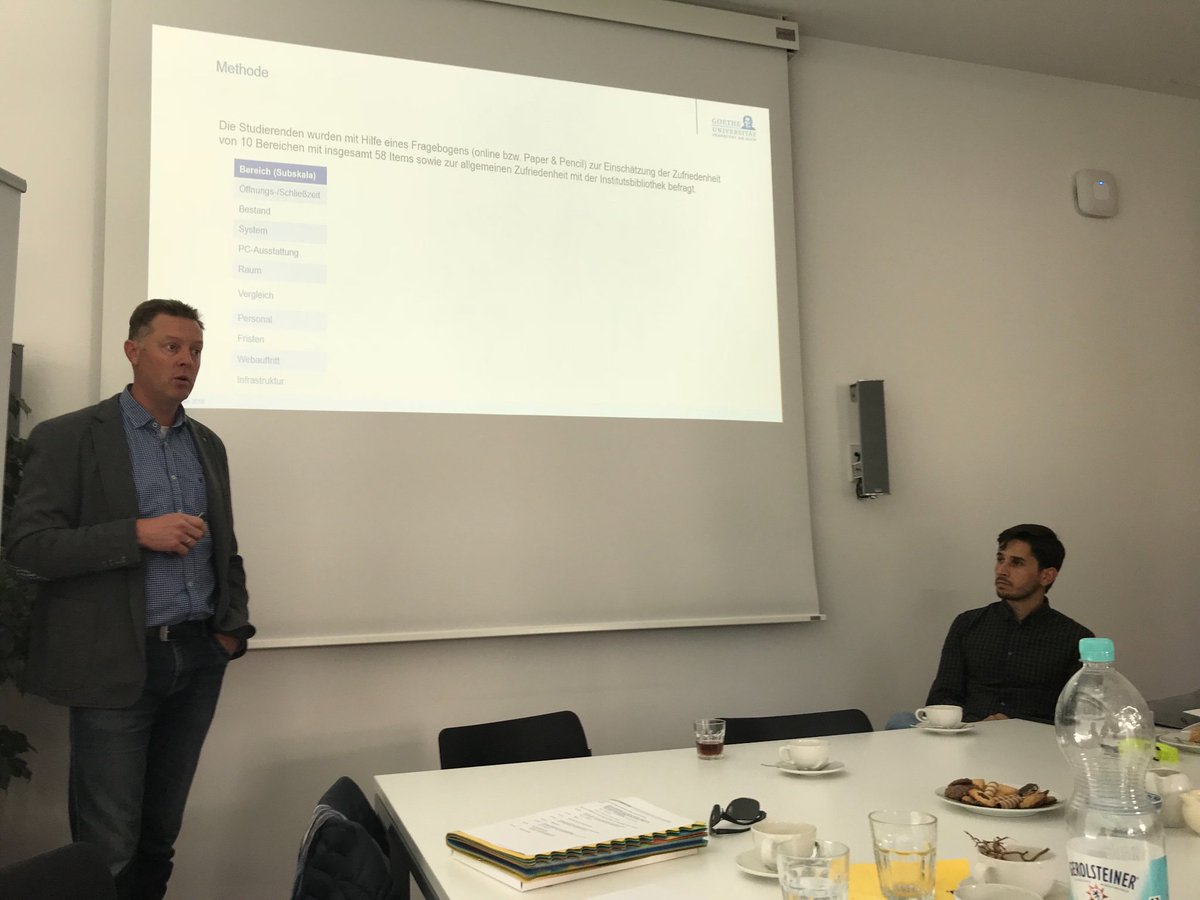 AxelBruning's tweet photo. Presentation about customer satisfaction evaluation of Frankfurt sport library from S. Baumgärtner. Conclusion: indifferent. :) https://t.co/Iz327tL87P
