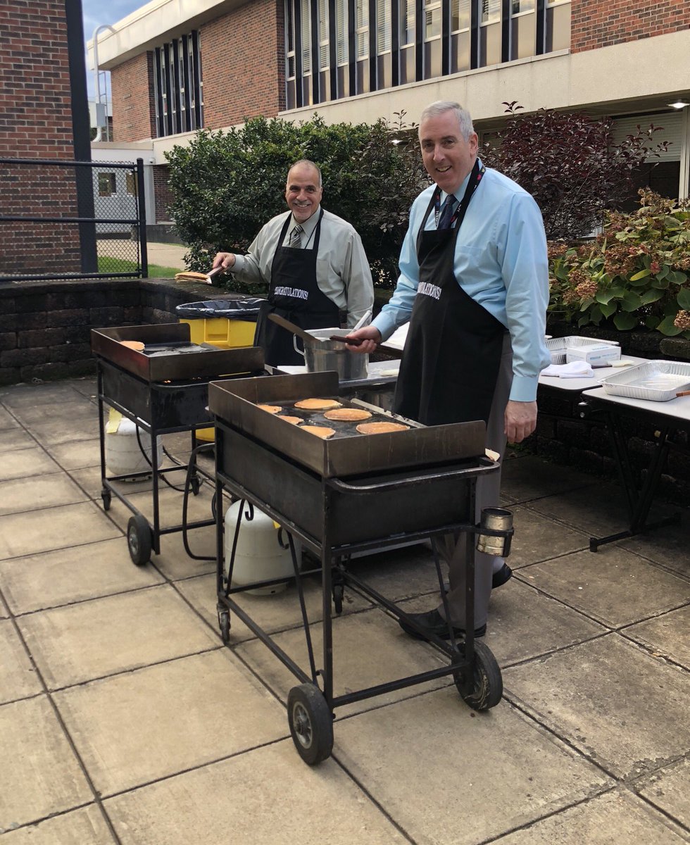 NHguidance's tweet photo. What does it mean when the HS Principal and Superintendent are flipping pancakes- the Honor Roll breakfast! https://t.co/dvGgZwNxAg