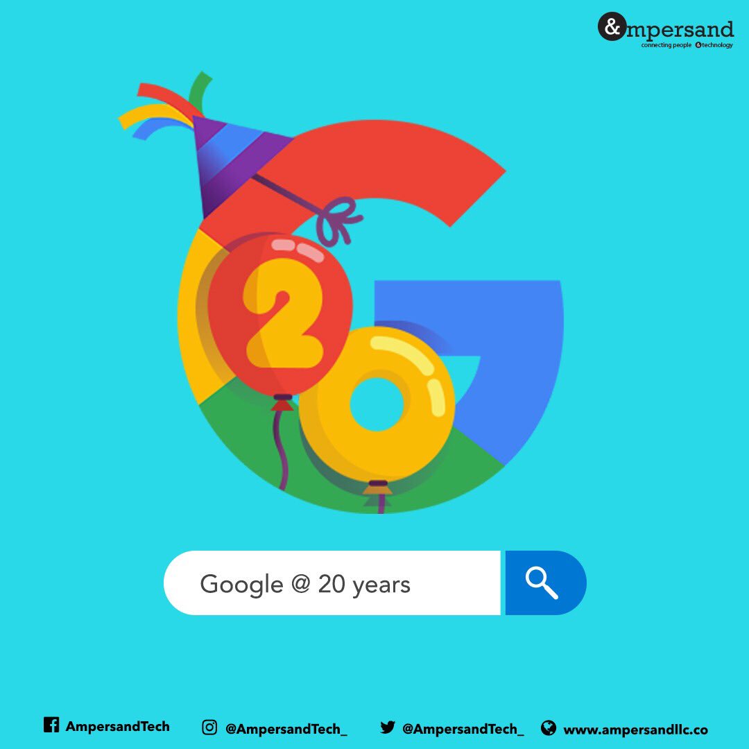 AmpersandTech_'s tweet photo. Did you know @Google is 20 years? Yes! The biggest search engine was founded in September 1998 in Menlo Park, California, USA by Larry Page & Sergey Brin. #GoogleIs20 #Tech #TechInGhana #Ampersand https://t.co/cEK3pQFBfi