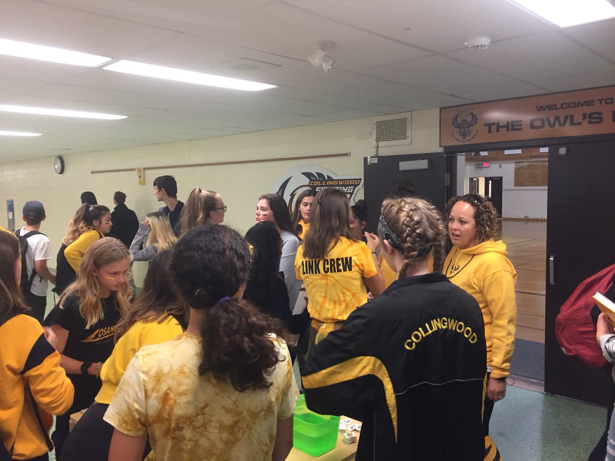 CorriganClass's tweet photo. Pep rally underway with face painting and tattoos outside the Owls Nest,  complements of athletic council, hoot hoot! Football 🏈 and Basketball 🏀 games start at 1:30. #cciproud @CCI_SCDSB @PETeachMcCarl https://t.co/nK6TRPJ05X