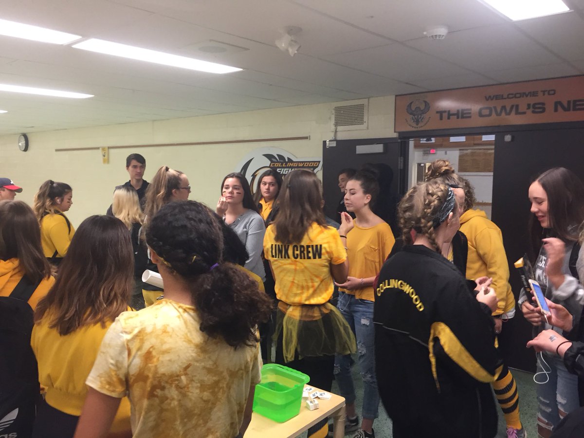 CorriganClass's tweet photo. Pep rally underway with face painting and tattoos outside the Owls Nest,  complements of athletic council, hoot hoot! Football 🏈 and Basketball 🏀 games start at 1:30. #cciproud @CCI_SCDSB @PETeachMcCarl https://t.co/nK6TRPJ05X