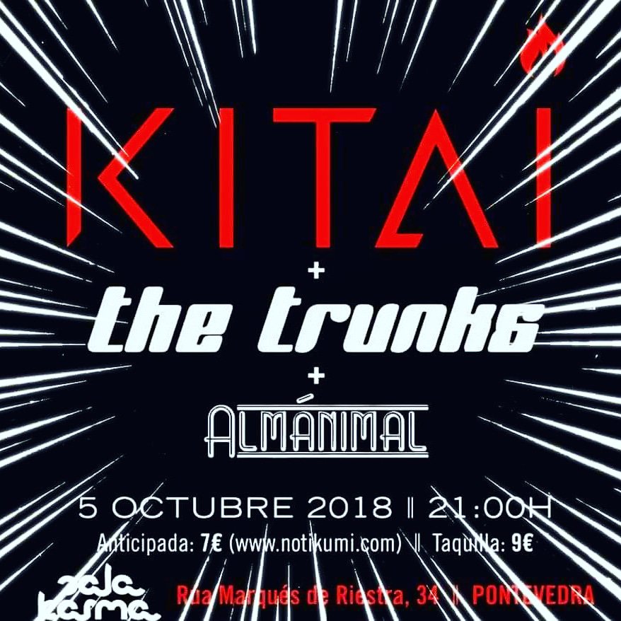 💥 QUEDA UNA SEMANA 💥

|Kitai, The Trunks e Almánimal en la Sala Karma|

• Entradas físicas a la venta en El Pequeño Karma (Pontevedra).

• Entradas online en notikumi .com