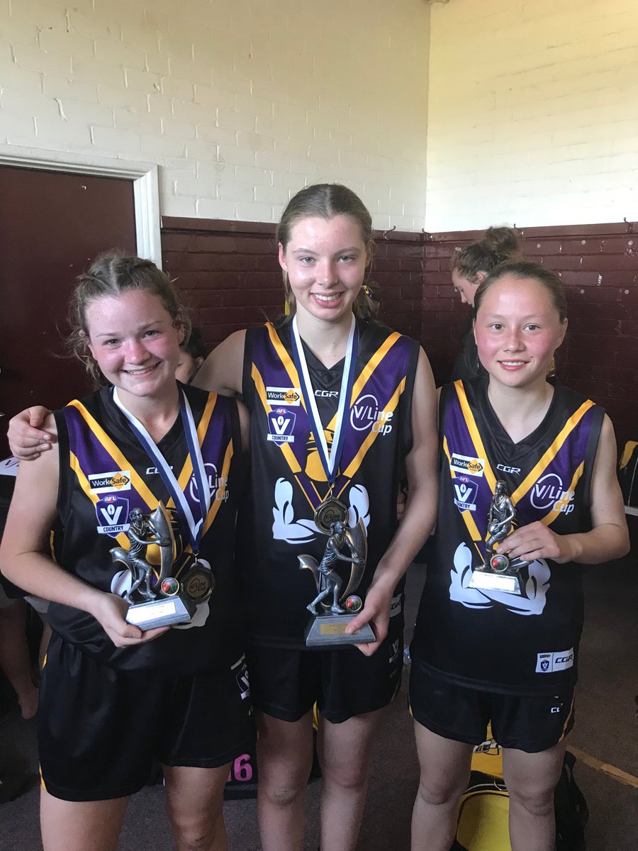 Trev_Mellington's tweet photo. Huge congratulations to our three trophy winners @AFL_GM girls #VLineCup18 Back to back for Georgia and Aurora- split this year by Charli #futurestars https://t.co/HcUjBSSiH1