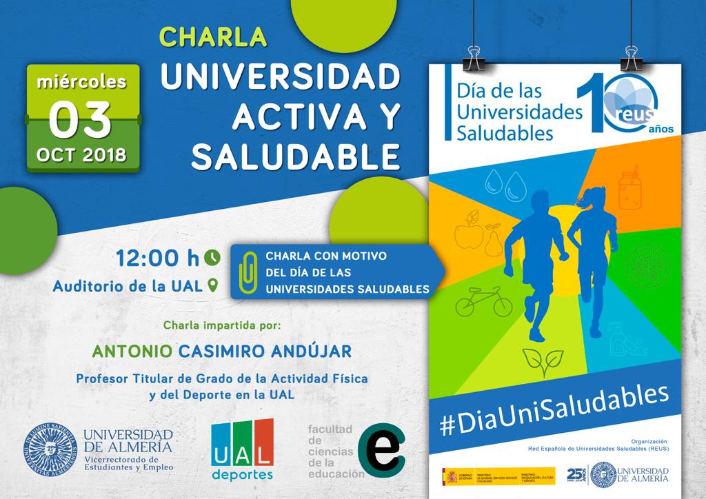 ualestudiantes's tweet photo. El próximo 3 de octubre, con motivo del Día de las Universidades Saludables, tendrá lugar una charla a las 12:00h en el Auditorio UAL impartida por @antcasimiroual Profesor Titular de Grado de la Actividad Física y del Deporte en la UAL.
#MomentosUAL
#RetoFrutaUAL
#UALsaludable https://t.co/RqN3m9untG