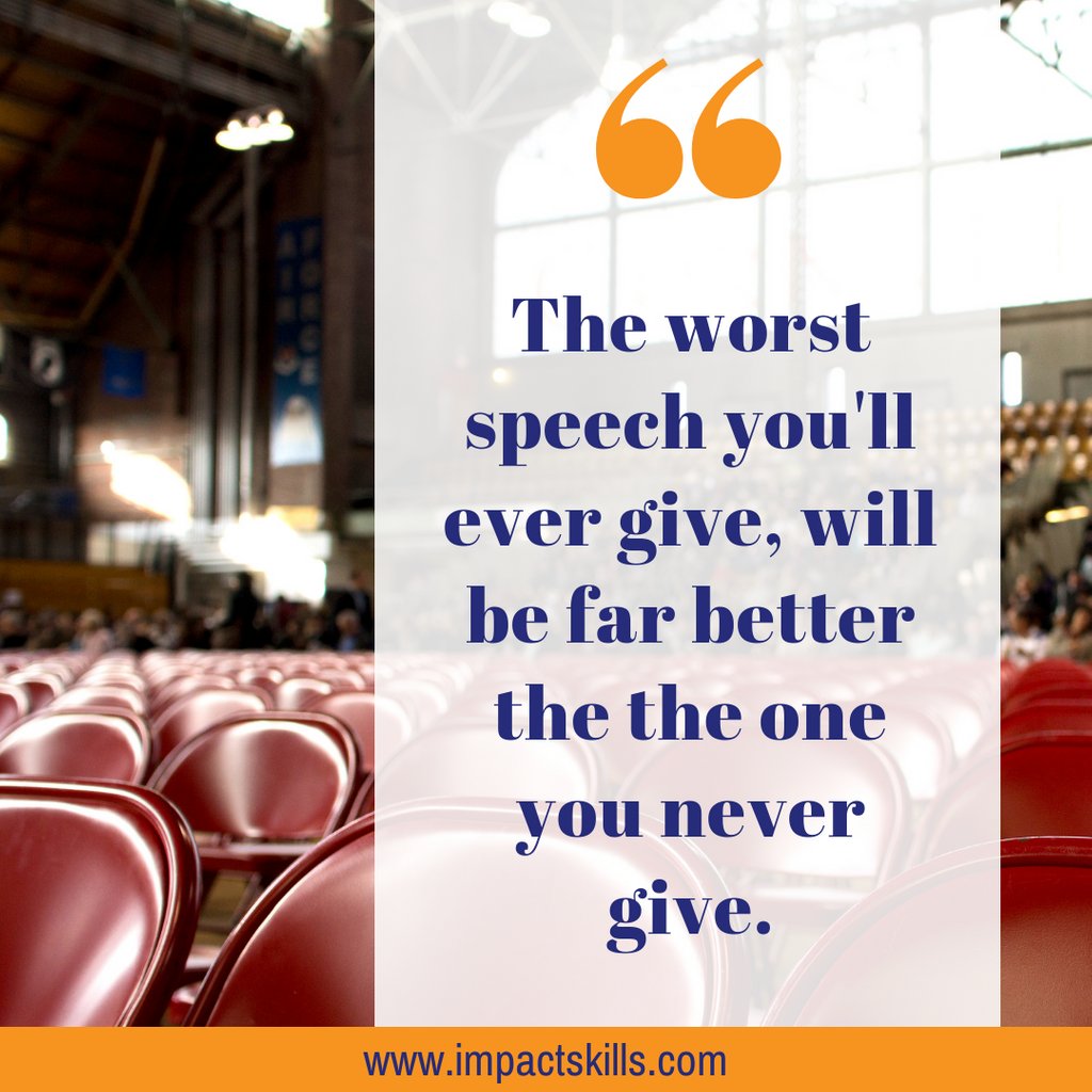 ImpactSkills_'s tweet photo. The worst speech you'll ever give, will be far better the one you never give.
#publicspeakers #publicspeaking #personaldevelopmenttraining #executivetraining #negotiation #personalimpact #businesscommunication #leadershipcommunication #executivecommunication #presentation https://t.co/tQoO8WoILO