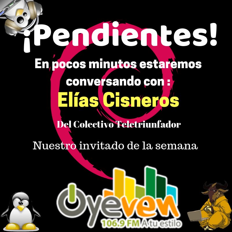 tecnatural's tweet photo. en pocos minutos conversaremos de @jornastec y de 11 años divulgando las tecnologías libres #JuvesDePrograma
@jhonaventuras
#SoftwarLibre
#TecnologiasLibres https://t.co/c1eBgOMJyv