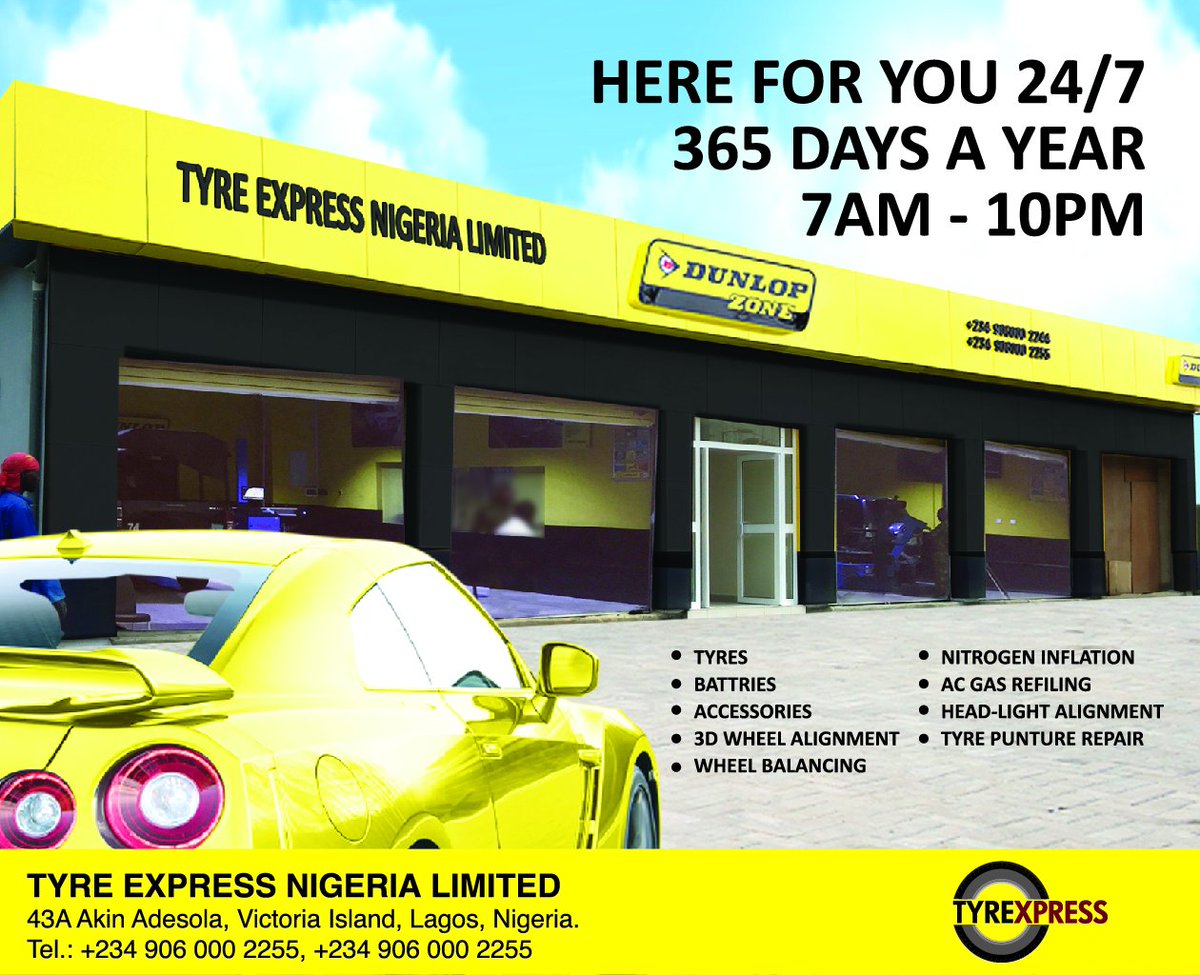 carbonretail's tweet photo. 7.00 am to 10.00 pm everyday of the week and year....#tyreexpress #lagos #nigeria #dunlop #tyres #batteries #shocks #brakepads #lubricants @GUDFilters @SafelineBrakes @Gidi_Traffic @TrafficChiefNG @gautghai @govindrams @dunlopzambia205 @Dunloptyres_SA @VipinBa16119079 https://t.co/hfLIBttkGN