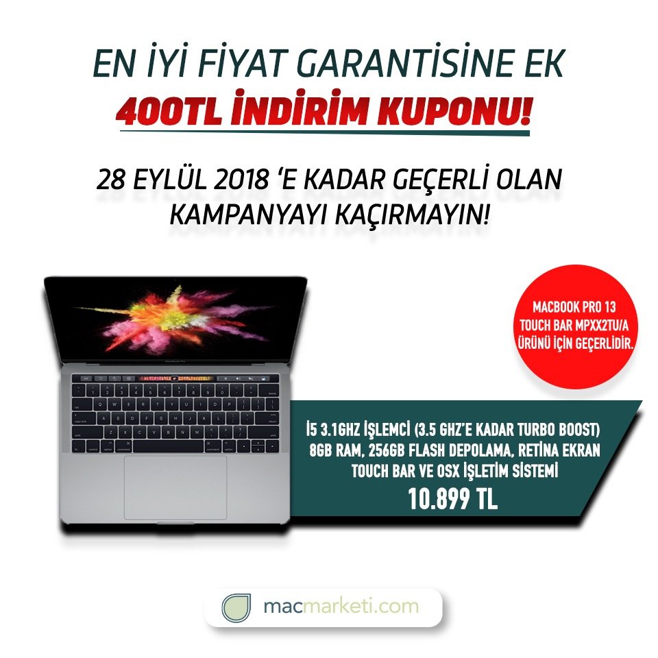 En iyi fiyat garantisine ek 400 TL indirim kuponu! 28 Eylül'e kadar geçerli olan kampanyayı kaçırmayın.

İndirim Kuponu: HVW7TDHC

Satın almak için: bit.ly/macmarketi

#apple #mac #macbook #macbookpro #macmarketi