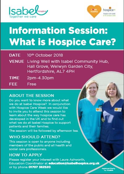 Join us during #hospicecareweek to learn more about the work of local hospices.  Look forward to seeing you there! <a href="/IsabelHospice/">Isabel Hospice</a>