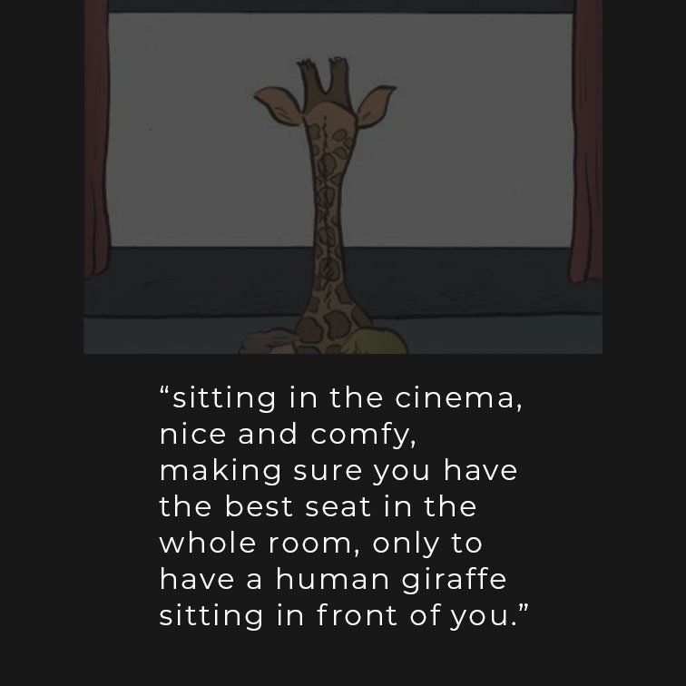 Just had to share this... Two ways to prevent this happening, sit on the front row and strain your neck for 2 hours straight or have a home cinema installed in your own home. I know which one I rather 😆 
#funnyquote #homecinema #cinemasystem #cinema