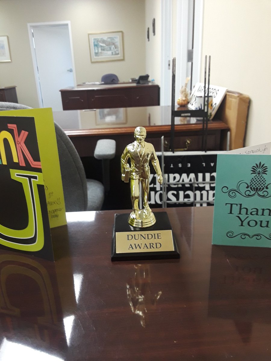 Realtor_Rumpf's tweet photo. Went to settlement yesterday and my wife gave me a #Dundie Award. #WeAreLocal https://t.co/f3B7WMwP94