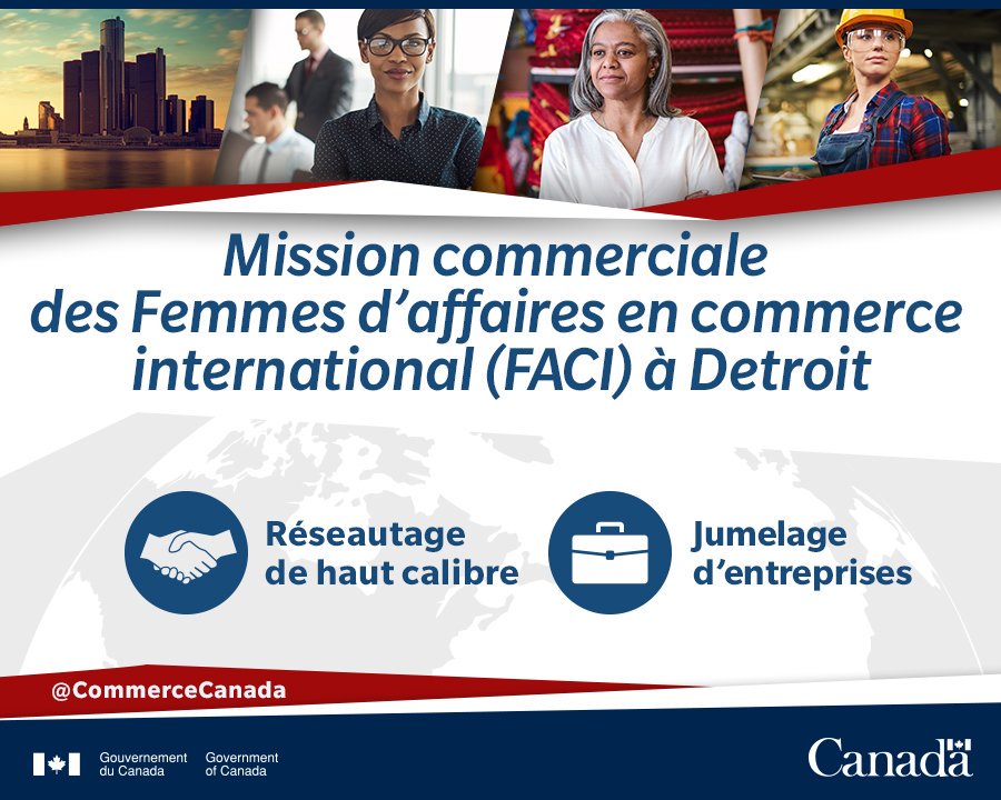 CommerceCanada's tweet photo. #RétroJeudi En juin dernier, une délégation de femmes d’affaires canadiennes ont participé à la mission commerciale FACI qui a eu lieu à #Détroit. En cette #Semainedelégalitédessexes, reconnaissons le leadership des #femmesencommerce canadiennes. #BonPourTLM #Diversifions https://t.co/5zoP9a37pL
