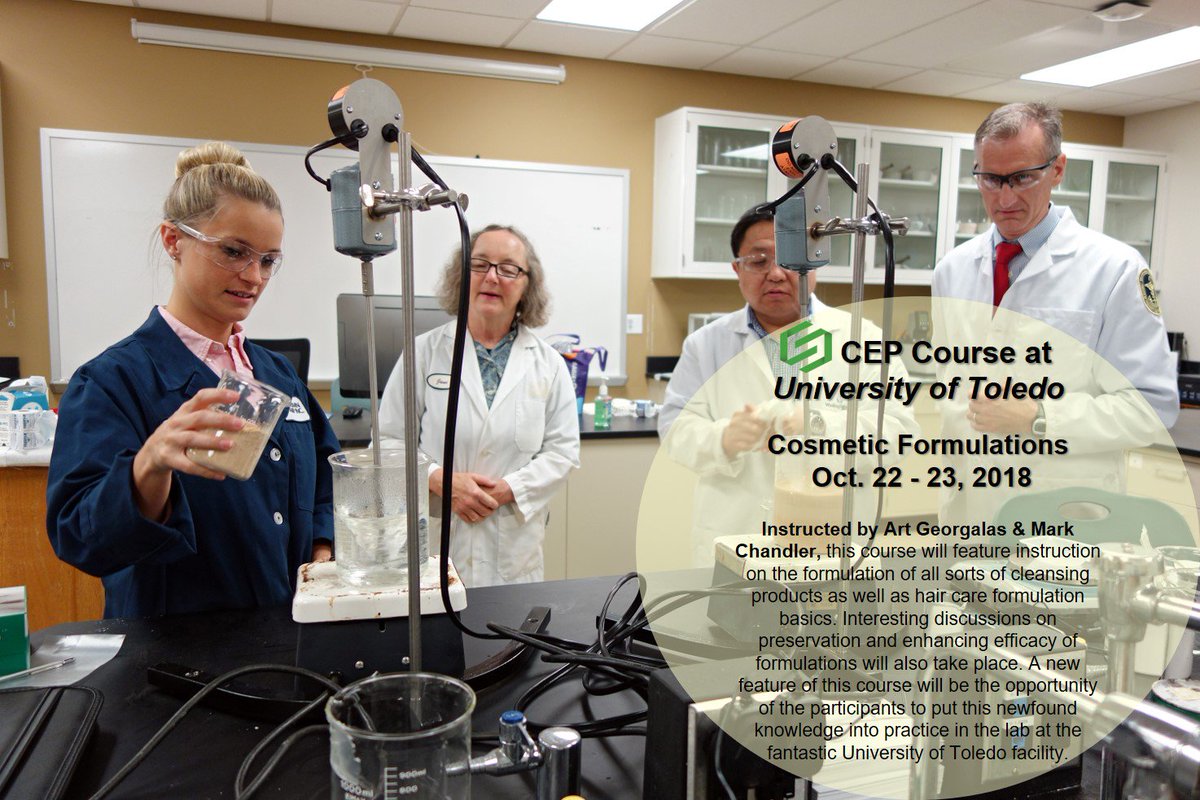 SocietyCosChem's tweet photo. Only 6 seats left in the upcoming Cosmetic Formulations #CEPcourse at @UToledo where speakers Art Georgalas & Mark Chandler will discuss emulsions, formulating cleansing products, hair care formulations & more. Secure your seat before the class is filled
https://t.co/ke17YbQnwe https://t.co/kXHrnTbEuj