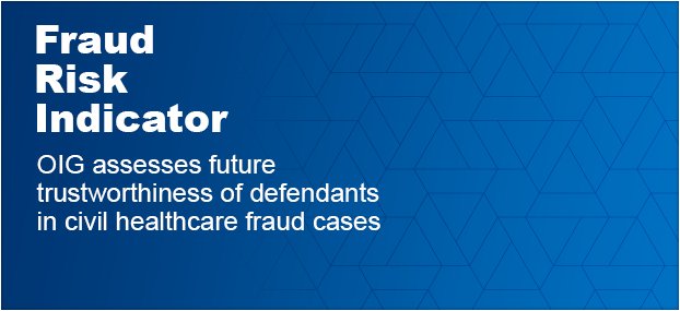 Just announced at #AHLA18: OIG posts a new webpage called Fraud Risk Indicators. It explains how we assess future fraud risk posed by parties in False Claims Act cases. go.usa.gov/xPW2s  @healthlawyers