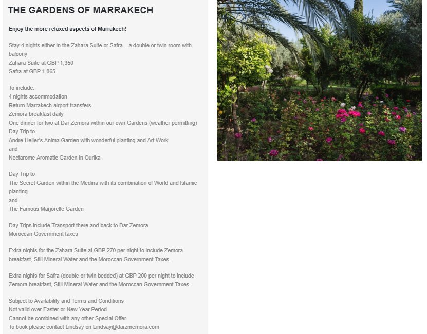 DarZemora's tweet photo. Who doesn't love a special offer? #specialoffers #holidaypackages that Dar Zemora are offering.  #somethingforeveryone #marrakech #luxurytravel #boutiquehotel info@darzemora.com https://t.co/vE0b8KefUj https://t.co/UN99P4UFiz