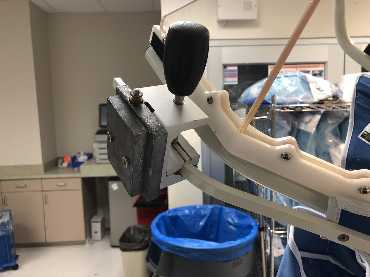 heartdoc45's tweet image. Here’s a #cathlabhack for equalizing the height of a Zero-Gravity lead system between taller and shorter operators. Attached a weight to a support to pull the system down for shorter operators. Remove for guys like me (6’3”)! @BIOTRONIK_US @CardioInstitute