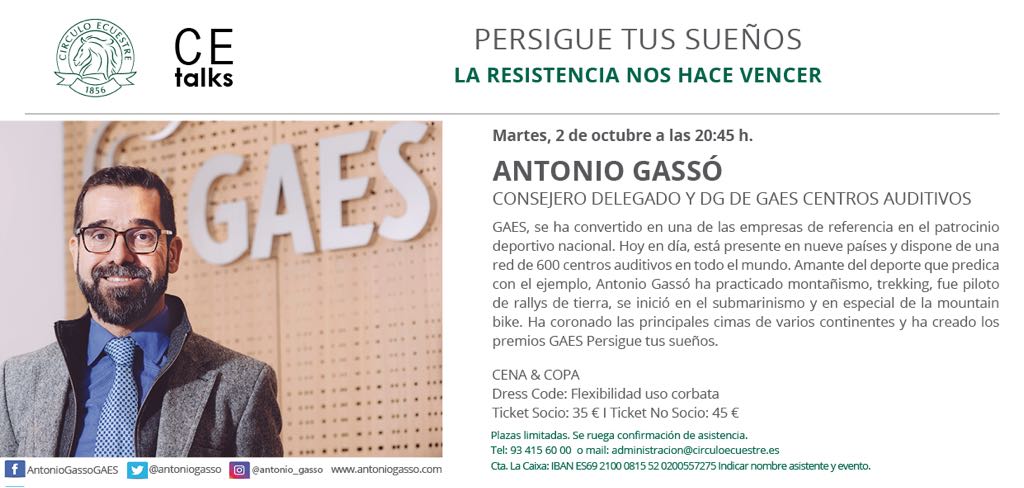 antoniogasso's tweet image. ¡El próximo martes 2 de octubre no te puedes perder la charla #CETalks que daré en el @Circuloecuestre, donde hablaré sobre los Premios @PTSbyGAES , la resistencia para superar los retos y mucho más! 🙌

Más info aquí 📲 bit.ly/2xUO6yx
