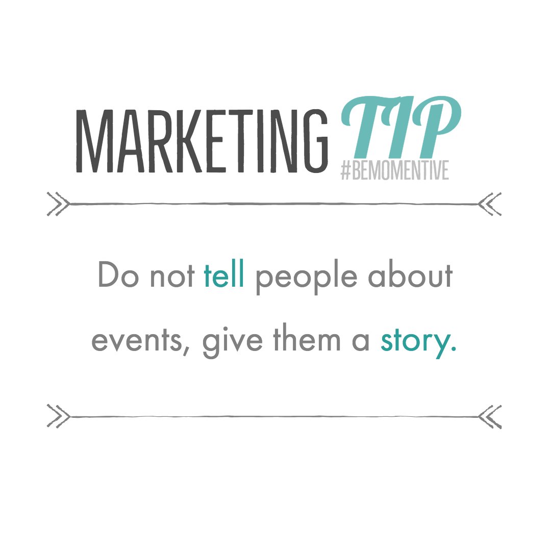 MomentiveMedia's tweet photo. Do you have an event that you need to promote? Don’t simply create an event, post event details and an eye catching image. Your consumers will love it. Life is full of adventures and we are hardwired to learn lessons by observing change in others.
#Storytelling #EventMarket https://t.co/qRYyHicRNG