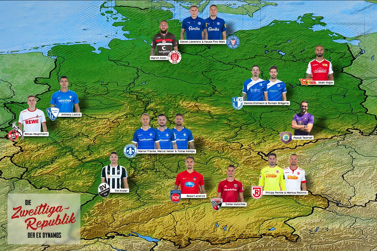 DynamoDresden's tweet photo. Die #ZweitligaRepublik der #ExDynamos – Wir haben uns für euch im Land mal umgeschaut und durchgezählt: 17 ehemalige Dresdner spielen derzeit bei Ligakonkurrenten. 👉 https://t.co/hfAaGxHURg #sgd1953 https://t.co/xqfvnZc9ur