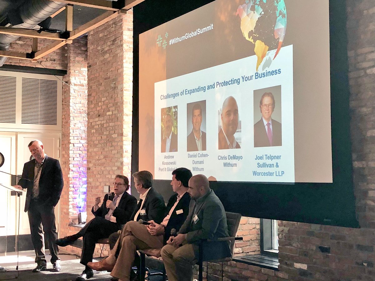 TaninaKhanuja's tweet photo. #WithumGlobalSummit second panel discusses the challenges of expanding and protecting your #GlobalBusiness @WithumCPA @JimBourke @cdemayoWSB @dcohendumani @AndrewKossowski #Blockchain #Cryptocurrency #GDPR #EmergingMarkets https://t.co/K25vcqa4bG