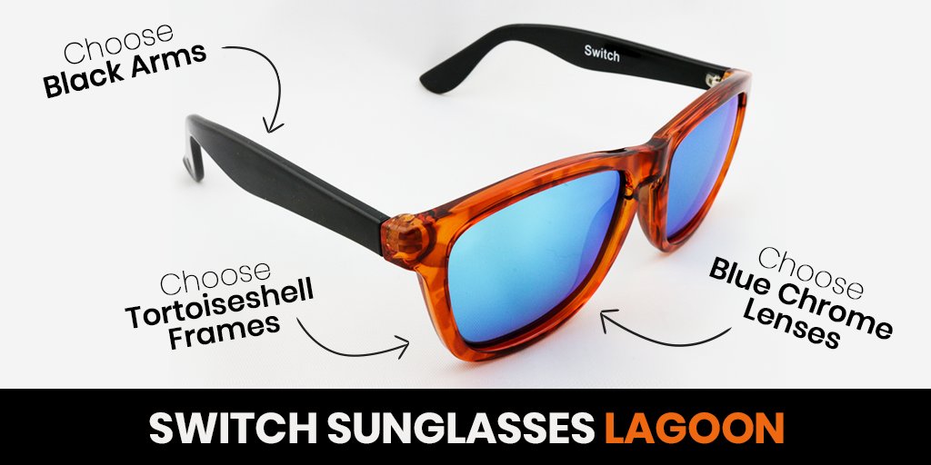 RidrOptics's tweet photo. We're enjoying the sunshine today - here's another dose of Switch inspiration:  The Switch Lagoon - perfect for the sunny autumn days ahead! Get yourself a pair or design your own custom style at https://t.co/N4Dcp54W4F  #ridroptics #switchsunglasses #summervibes https://t.co/D3R8ht3IXB