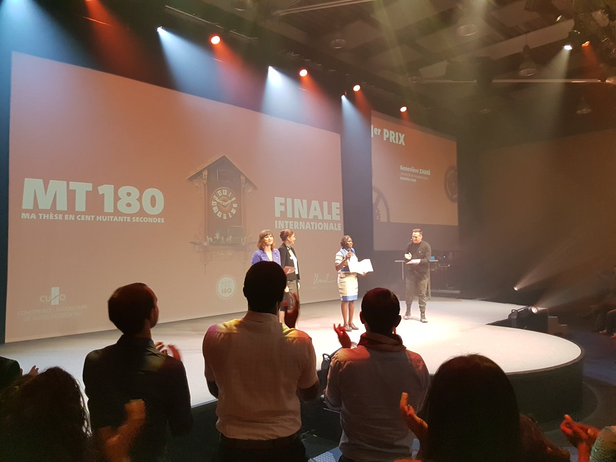 MT180_be's tweet photo. Et la grande gagnante est... Geneviève Zabré #burkinafaso  @unil @MT180ch Félicitations à elle! Félicitations aussi au 2e prix et prix du public, Philippe Le Bouteiller #france. Félicitations enfin au 3e prix, Véronica-Diana Hagi #Roumanie #MT180 #nosdoctorantontdutalent https://t.co/M7AT1zoVsg