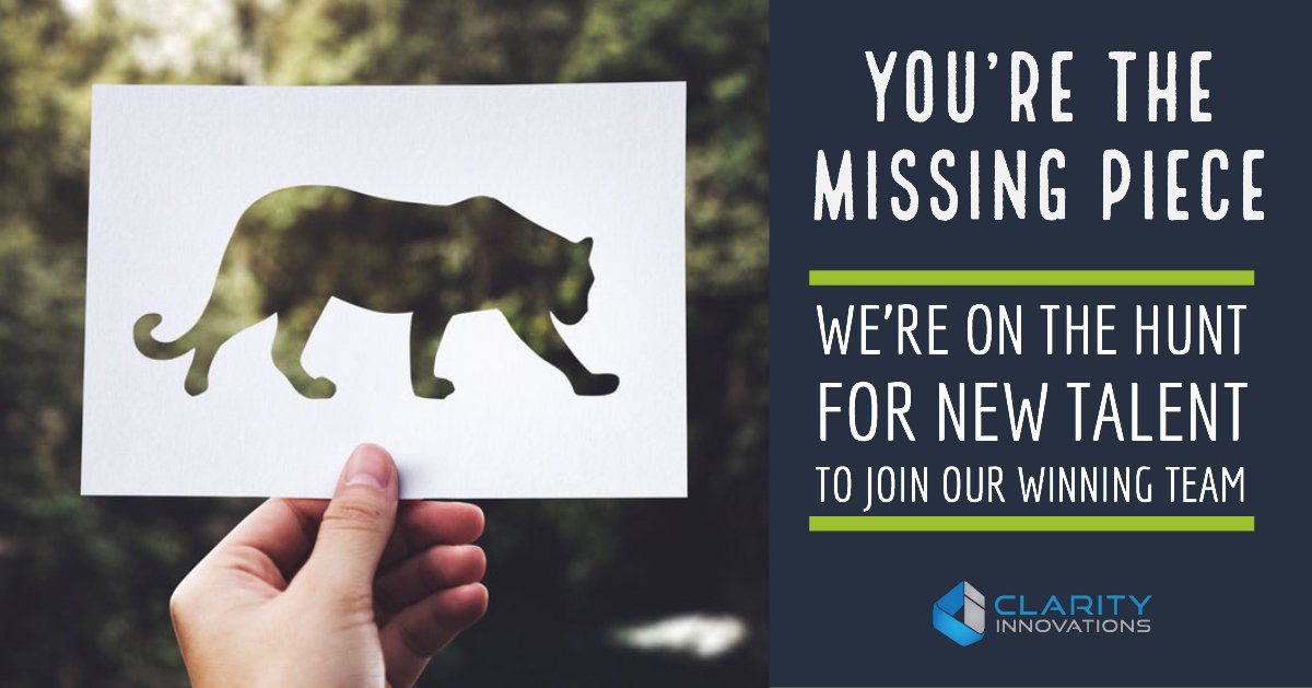 U_Need_Clarity's tweet photo. Are you're ready to pounce on the next opportunity? Stalk by our careers page to see what's on the menu. Clarity Innovations, LLC
https://t.co/Xh41COPbxd https://t.co/xYQNnLHwOk