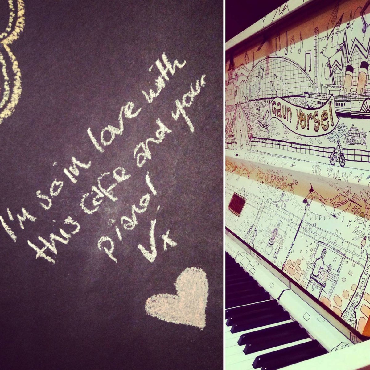 surface_cafe's tweet image. Sometimes I leave up the bathroom graffiti!! 
Drop in and have a wee shot of our piano 'Libby' :) The piano graphics were done by @_libby_walker_ and the piano supplied by @glasgowpianocity #piano🎹 #pianocafe #cafe #coffeebar #glasgow #glasgowwestend