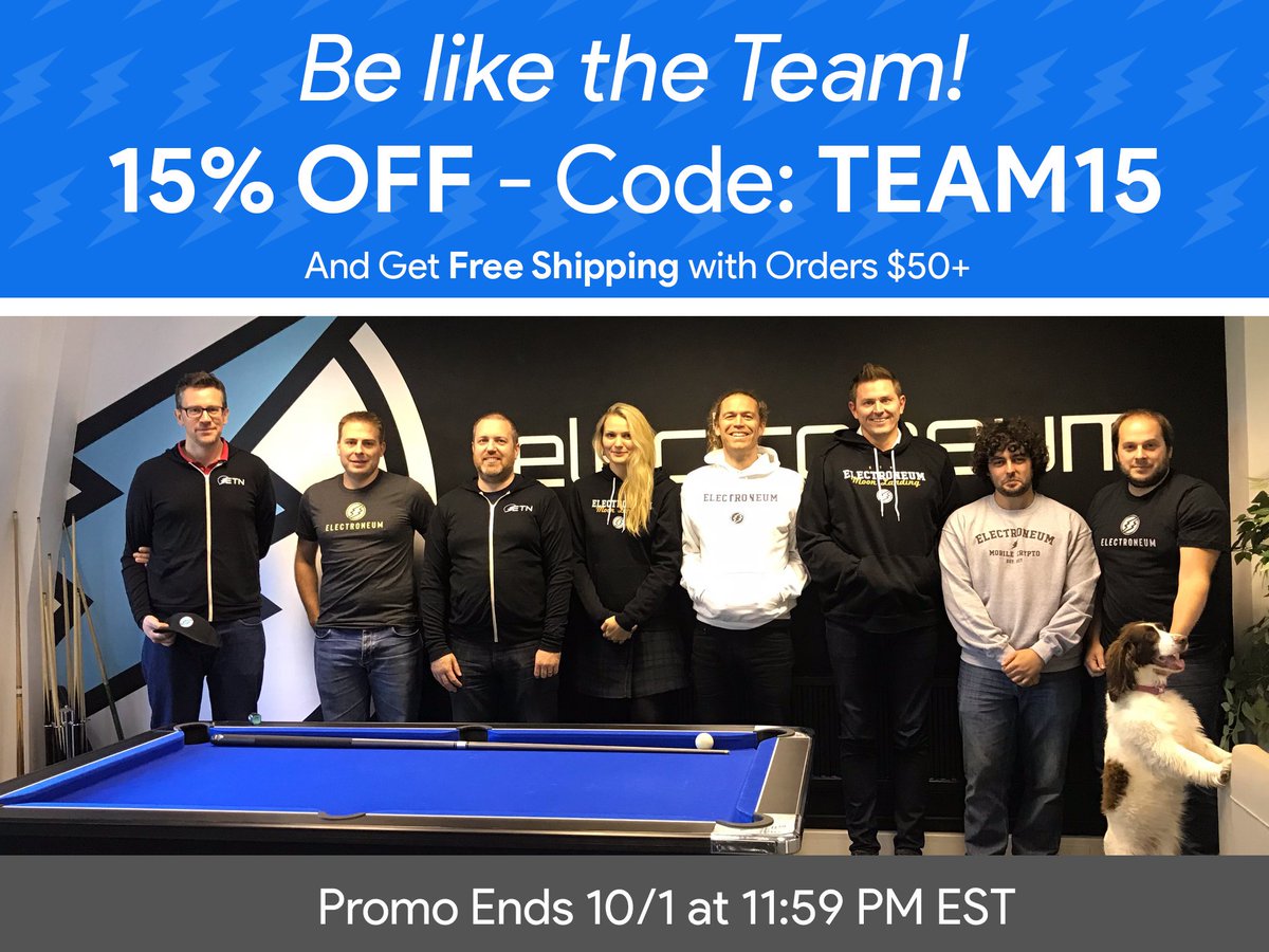 QuorraMerch's tweet photo. Be like the @electroneum team! Use code TEAM15 for 15% OFF your order! And if you spend $50+ get FREE Shipping Worldwide! 
https://t.co/vaLyIkuciB

#Electroneum #ETN #Cryptocurrency #Cryptocurrency #Pixel3 #OnePlus6 #iPhone #Note9 #quorra https://t.co/GWoBR9rWJc