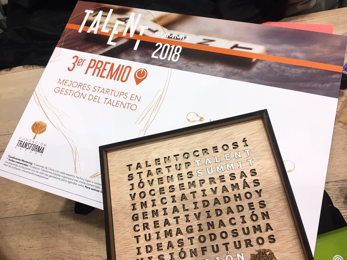 Puzlead's tweet photo. Gracias @FTransformaEsp a todo el jurado y enhorabuena a todas las startups finalistas! Ha sido un honor recibir el tercer premio 🥉🙌🏻 #TalentSummit18 @CampusMadrid https://t.co/wUua9F7Afw