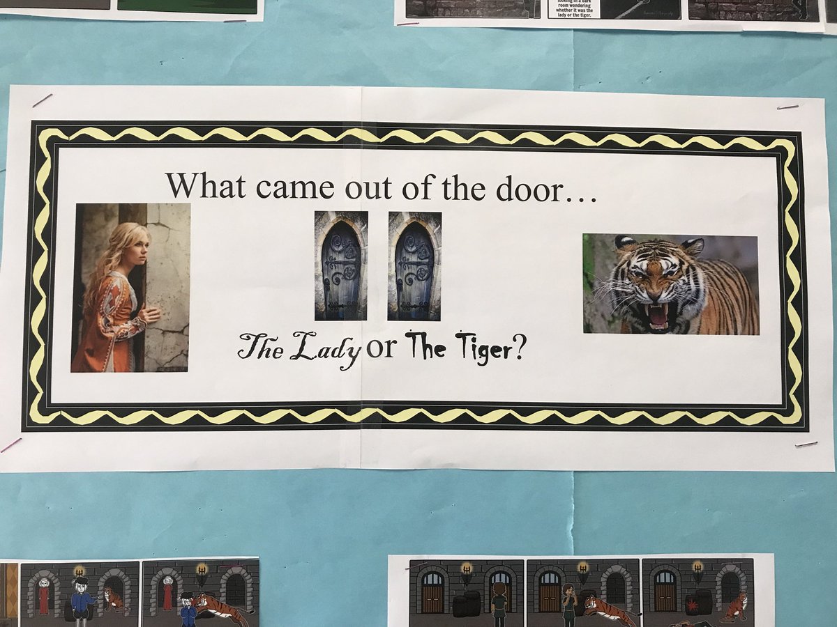 SWMS_Ms_Johnson's tweet photo. Students in 8th grade read “Lady or the Tiger” and used Storyboard That to create an ending...after writing a MEL-Con of course 😁 #esd20learns https://t.co/amJbzkoRI1