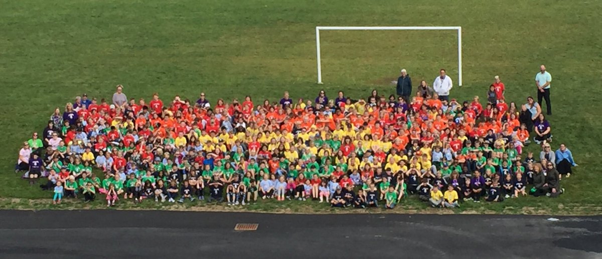 ParkStreetPE's tweet photo. The gang’s all here! Thanks Mr. Allen for climbing bravely onto the roof to get this shot! And for not dropping my phone off said roof. #psslearning #TerryFoxRun https://t.co/0qROd04waK