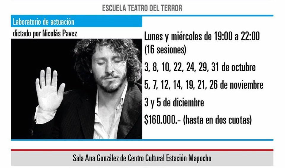 EstacionMapocho's tweet photo. No diga que no le avisamos 📣 ÚLTIMOS CUPOS 🎭 Curso de laboratorio de actuación dictado por @nicopavezactor  📣. Reservas en tdelterror@gmail.com. https://t.co/Js1px6ooou