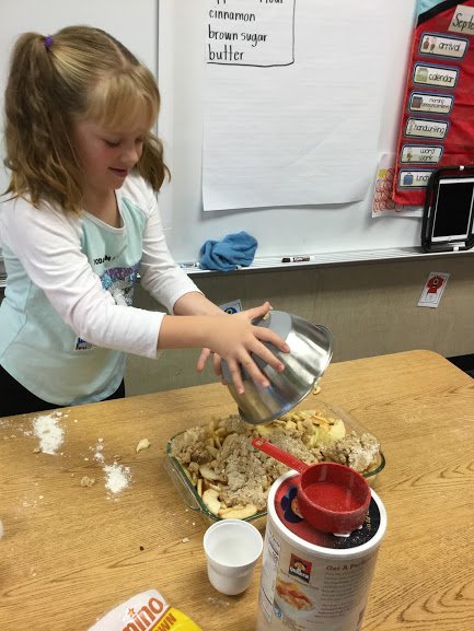 NHWBarry's tweet photo. First graders made apple crisp today! We are very excited to learn more about apples during our Apple Day stations, tomorrow! https://t.co/fW7EaqC60F