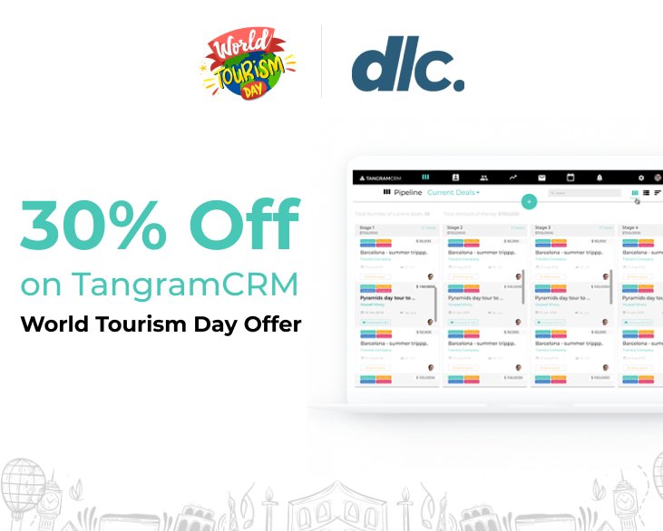 dlctraveltech's tweet photo. Happy #WorldTourismDay! 🌐✈️
dlc. is celebrating this special day by offering 30% OFF on Tangram CRM! 🏷️

Hurry up and sign up on: https://t.co/pDBWOO1Izn
 to be among the first ones.

Offer valid for only 2 weeks.
#dlc. #TravelTech #Technology #Offers #Travel https://t.co/LTNEmiAm1q
