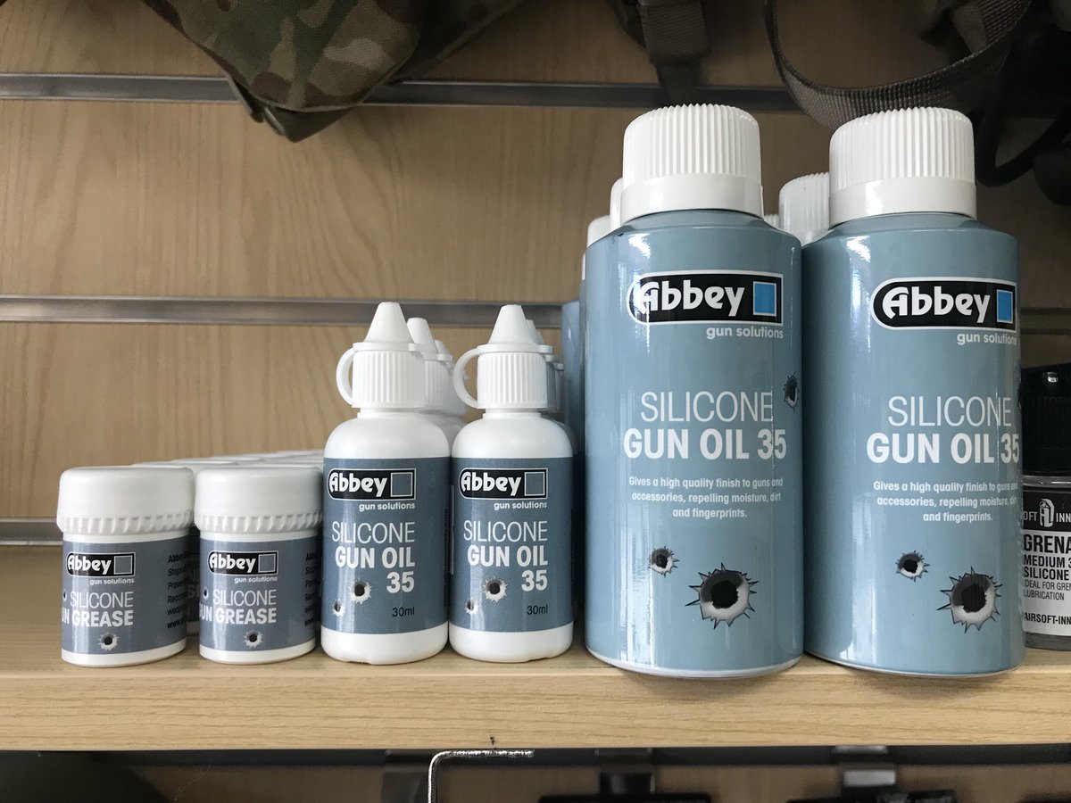 battlezoneair's tweet photo. Abbey gun care products are now back in stock. Look after your guns &amp; they’ll look after you. #bz #bzairsoft #battlezone #battlezoneairsoft #airsoft #ukairsoft #airsoftgb #pewpew #6mm #plasticdeath #abbeysupply #essex https://t.co/RVcjeleHGZ