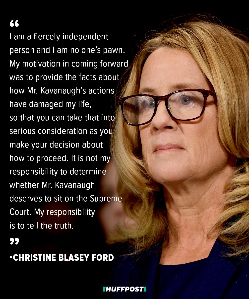 HuffPostWomen's tweet photo. "I am here today not because I want to be. I am terrified. I am here because I believe it is my civic duty to tell you what happened to me while Brett Kavanaugh and I were in high school." -- Christine Blasey Ford (📷: Getty) https://t.co/6RN1YfcOwT