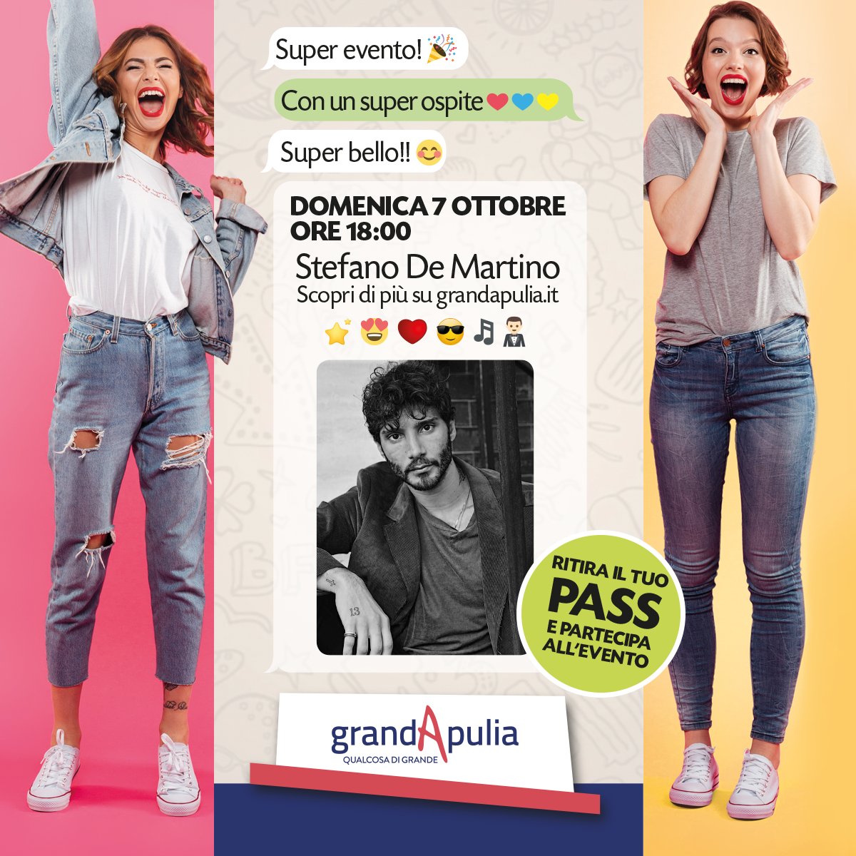 GrandApulia's tweet photo. #stedemartino al GrandApulia! 
Domenica 7 Ottobre a partire dalle 18.00 c'è il grande evento con Stefano De Martino!

Scopri tutti i dettagli: https://t.co/WrwzKz2c6s

#GrandApulia #Qualcosadigrande https://t.co/jba4HVsQMe