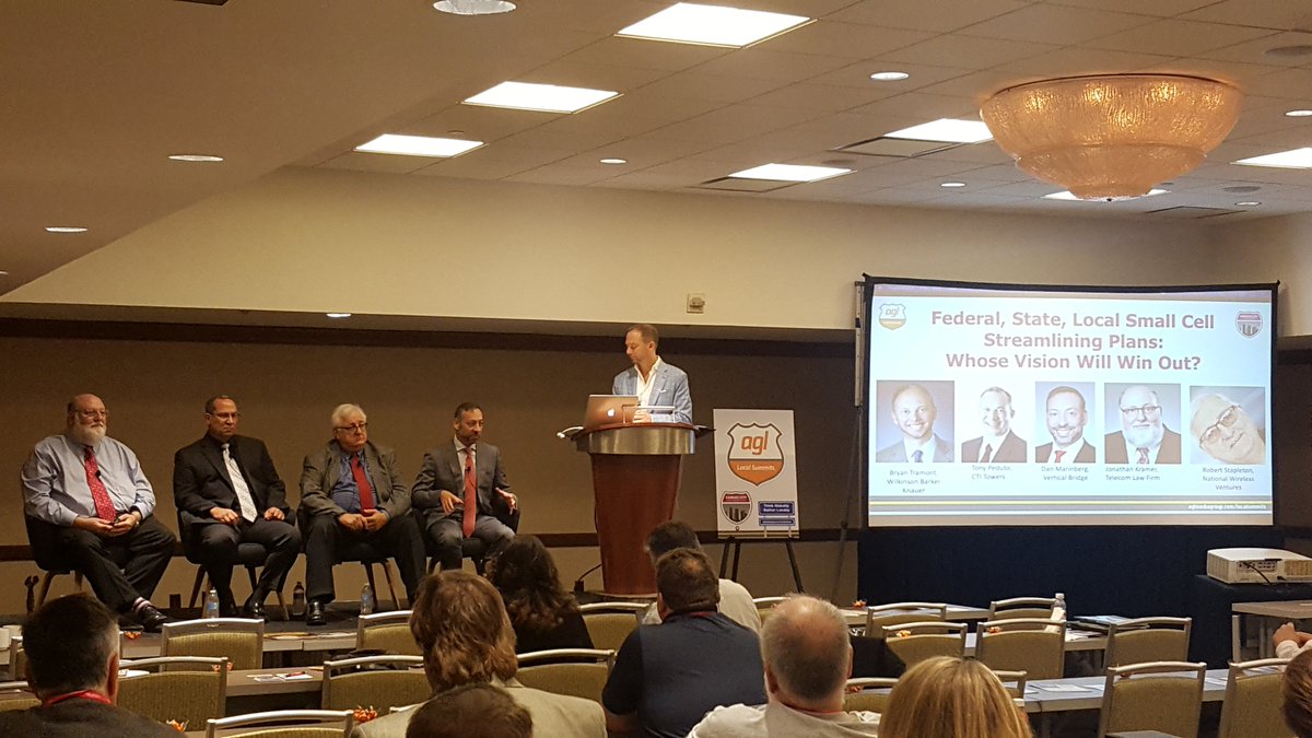 AGLMediaGrp's tweet photo. Who’s #SmallCell streamlining plan will win out? Federal, State, or Local? Great insight and viewpoints from this panel with Bryan Tramont, Jonathan Kramer, Dan Marinberg, Tony Peduto, and Robert Stapleton. #AGLKC #AGLSummits https://t.co/iT2JlzGLbE