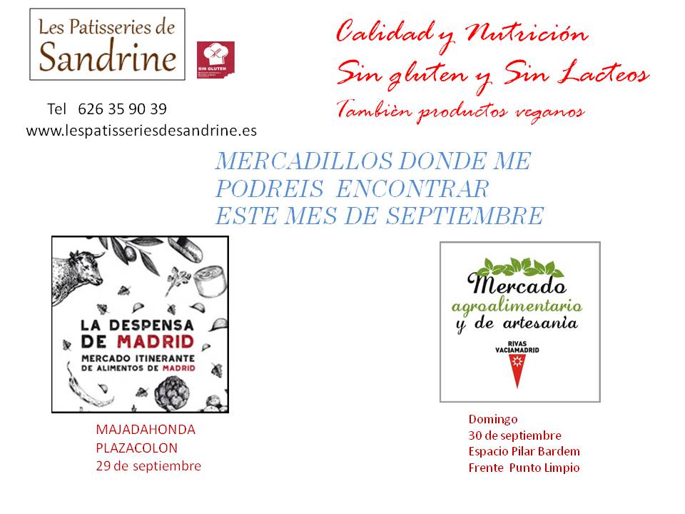 TartasSIN's tweet photo. Acabamos septiembre con dos mercadillos !! Recuerda ..Eres lo que comes y aquí tienes oportunidad de comprar #singluten #sinlacteos #veganos @CeliacosMadrid @AEPNAA1 https://t.co/JFNQqg5q1e