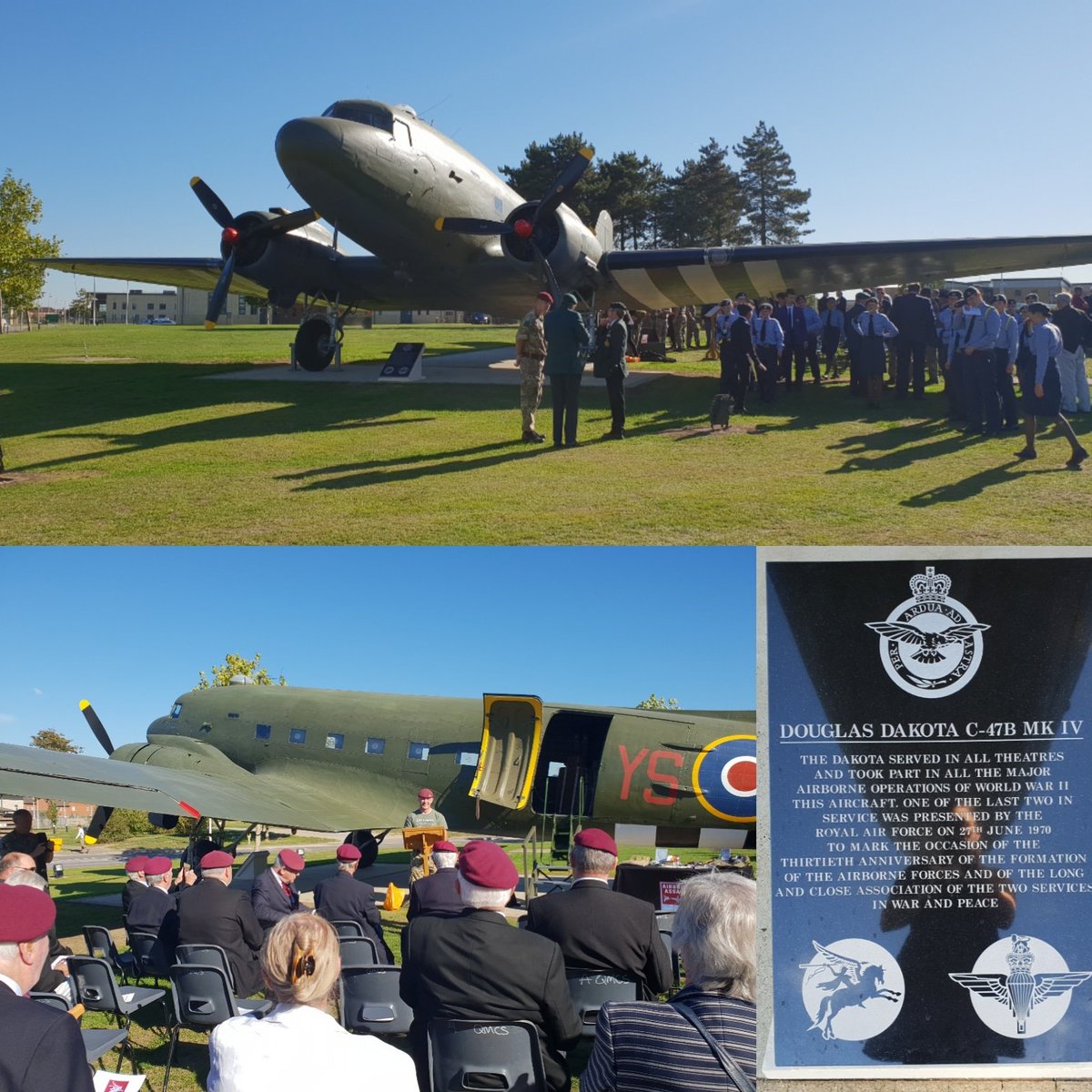 supportourparas's tweet photo. Great to welcome back our beloved #DouglasDakota with a rededication today following her visit to London as part of #RAF100 celebrations. She's been guarding Airborne Forces since 1970 when she was gifted by the RAF &amp;originally sat in Aldershot before moving to Colchester in 2010 https://t.co/XqHCtLaVKB