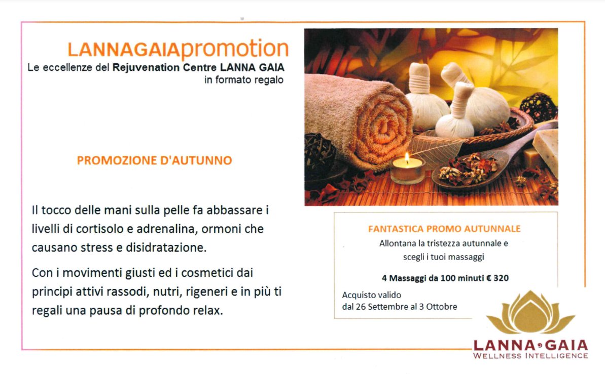 Promozione Autunnale nel nostro Centro di Ringiovanimento #LannaGaia 😀
Attiva ancora per una settimana!