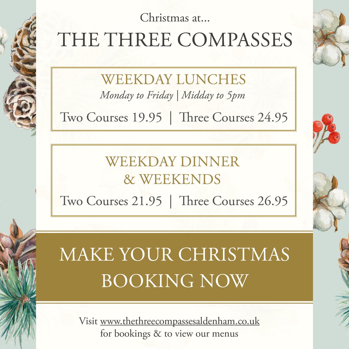 the3_compasses's tweet photo. From the 26th November to Christmas Eve we have the pleasure of offering our Fabulous Festive Feasts &amp; Party Buffets giving you the opportunity to enjoy Christmas celebrations the way you want to!

Make your Christmas booking now by visiting https://t.co/YP2NMWw98n  #Christmas https://t.co/Zifnfb3XZW