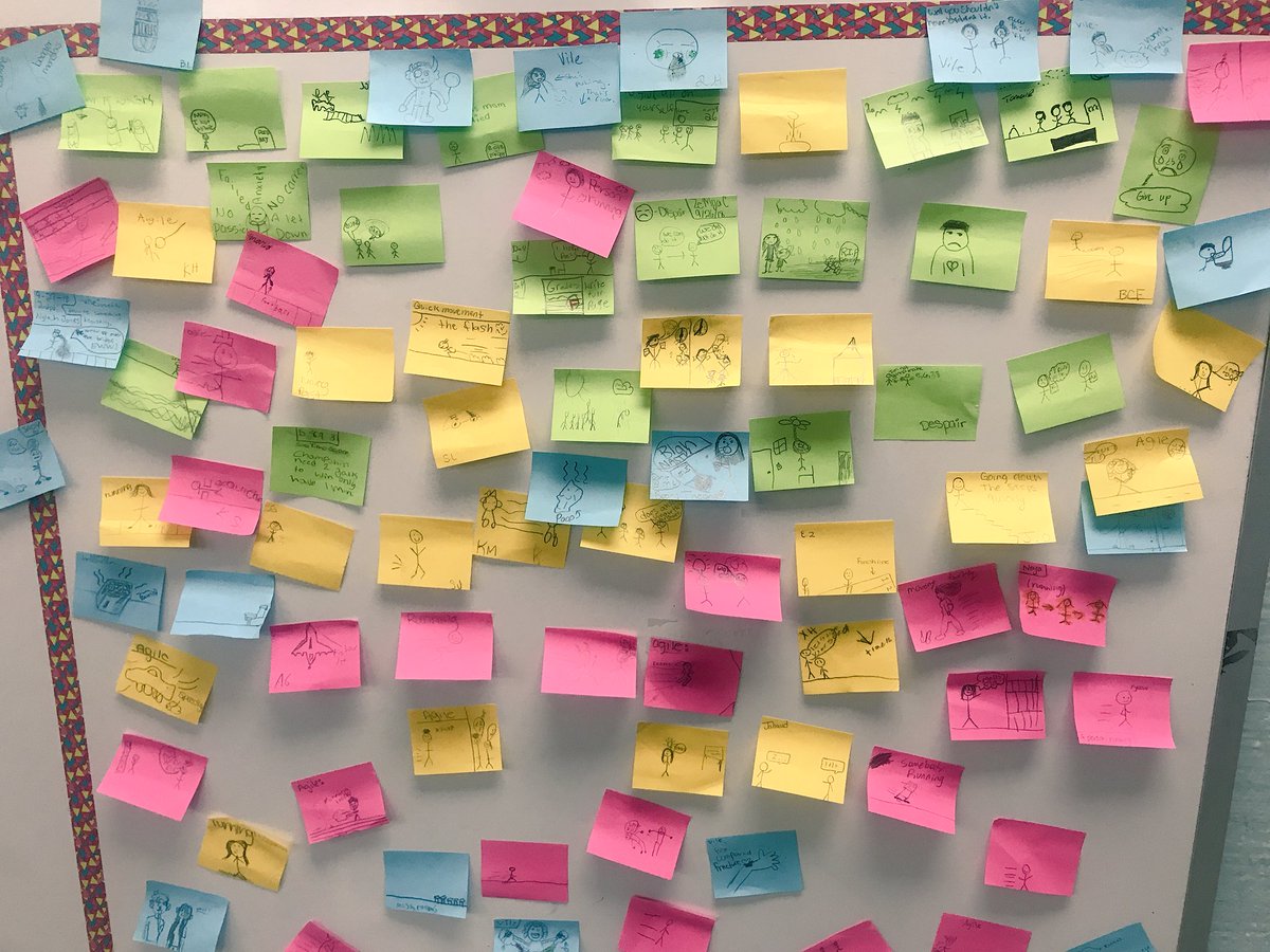 LWarren2020's tweet photo. Check out our Doodle Gallery! Students doodled something to represent the meaning of an assigned vocab word. The words were agile, vile, and despair. https://t.co/1LCGnJHpR4
