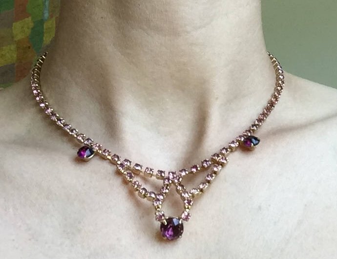 4SweetK1's tweet photo. Light Pink Rhinestone Necklace with Larger Round Purple Colored Rhinestones Gold Toned Metal and Prong Set  #jewelry #necklace #pink #purple #rhinestonenecklace #promjewelry #promnecklace #marquisrhinestone #vintagenecklace https://t.co/OcmQvrdsuF https://t.co/LQh7J6PeXN