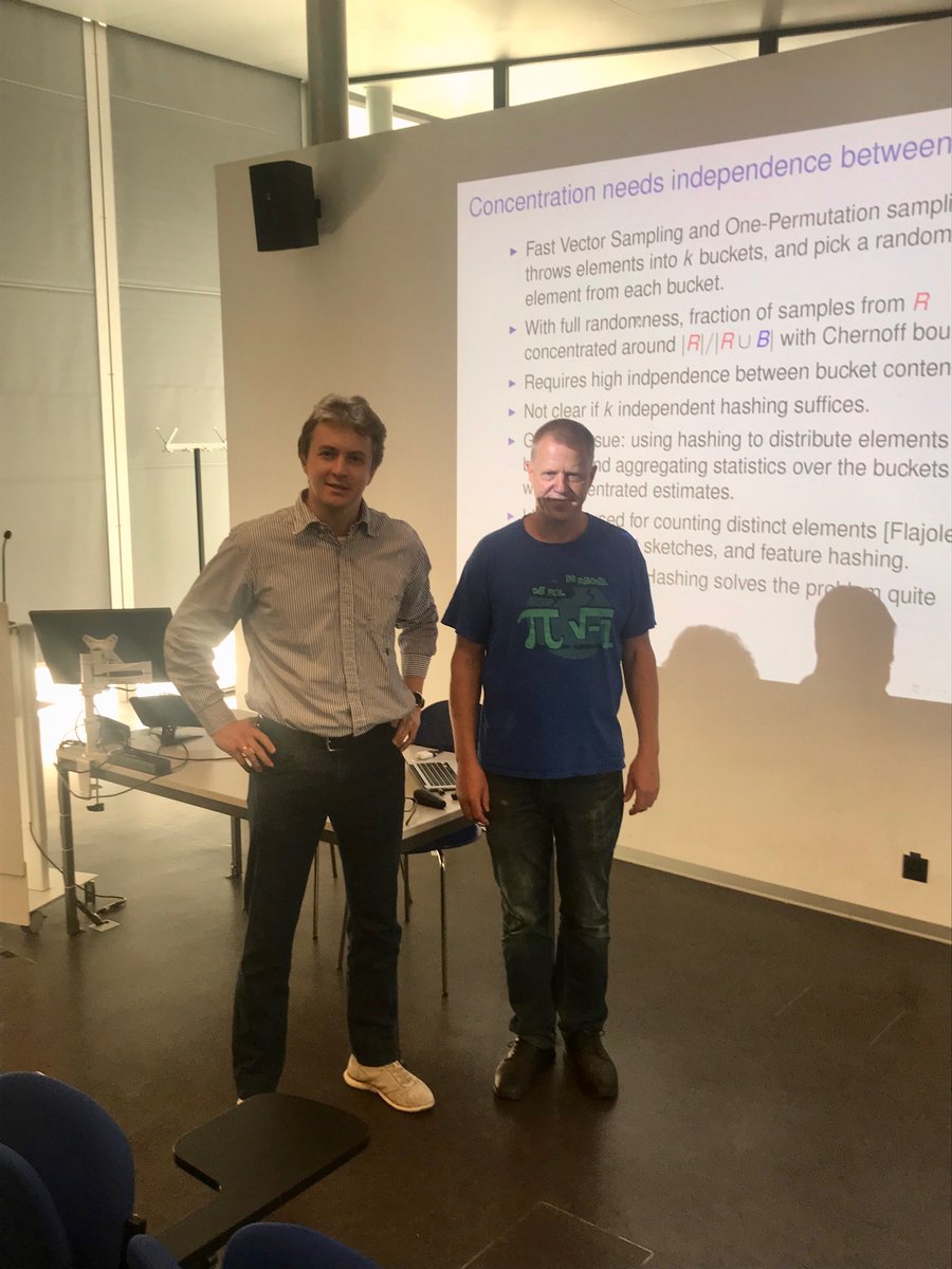 ICepfl's tweet image. Invited by Pr. Kapralov, Pr. Thorup from Copenhagen showed us how hash functions that might work in random tests could fail in the real world. He proposed solutions by taking the exemple of the Jaccard set similarity. memento.epfl.ch/event/ic-collo… #ICColloquium #icepfl #epflic