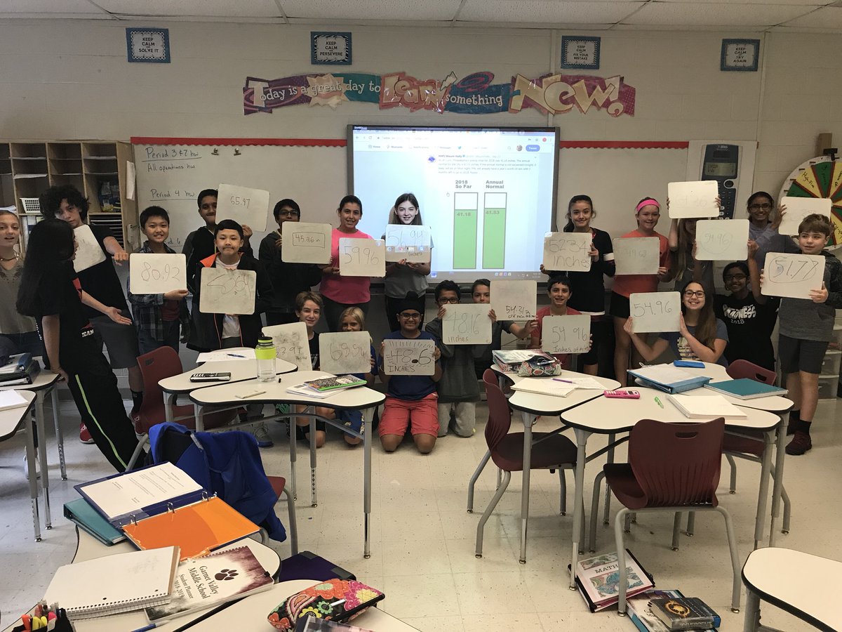 MrWarner_GV's tweet photo. @NWS_MountHolly I shared your tweet with one of my math classes earlier this week. They have been working hard using math and research to predict the end of year precip. total for Philadelphia. Here are our predictions! How bout a retweet!? #TheDenaliExperience https://t.co/9qI0vGjm1T